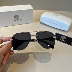 Versace Black and Gold Aviator Sunglasses